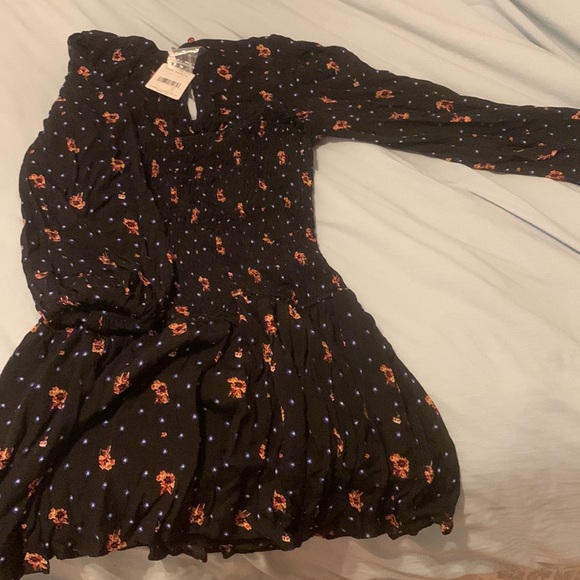NWT Free People Black combo floral print two Faces Mini Dress - Picture 9 of 9